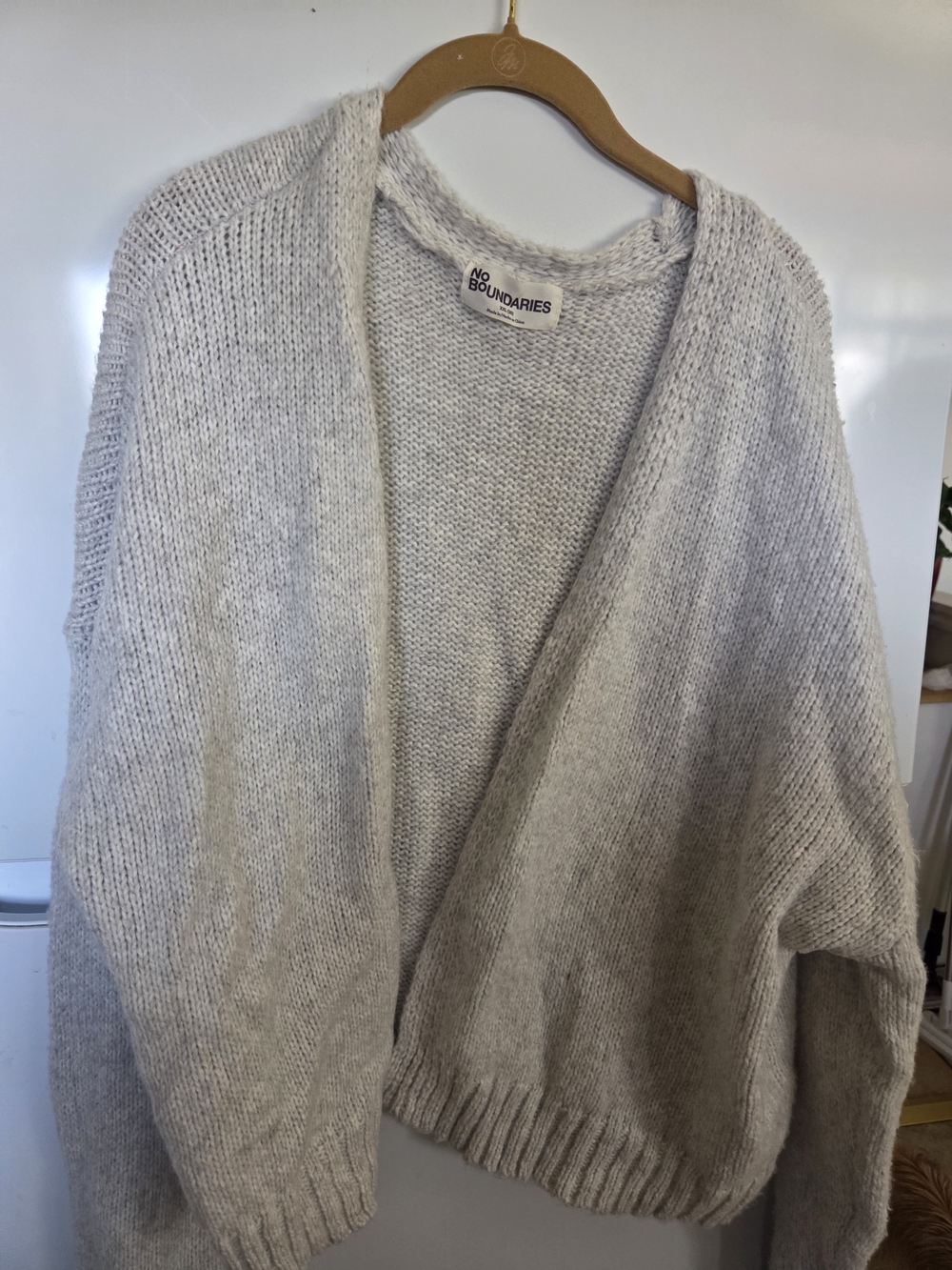 No Boundaries Light Gray Open Front Knit Cardigan